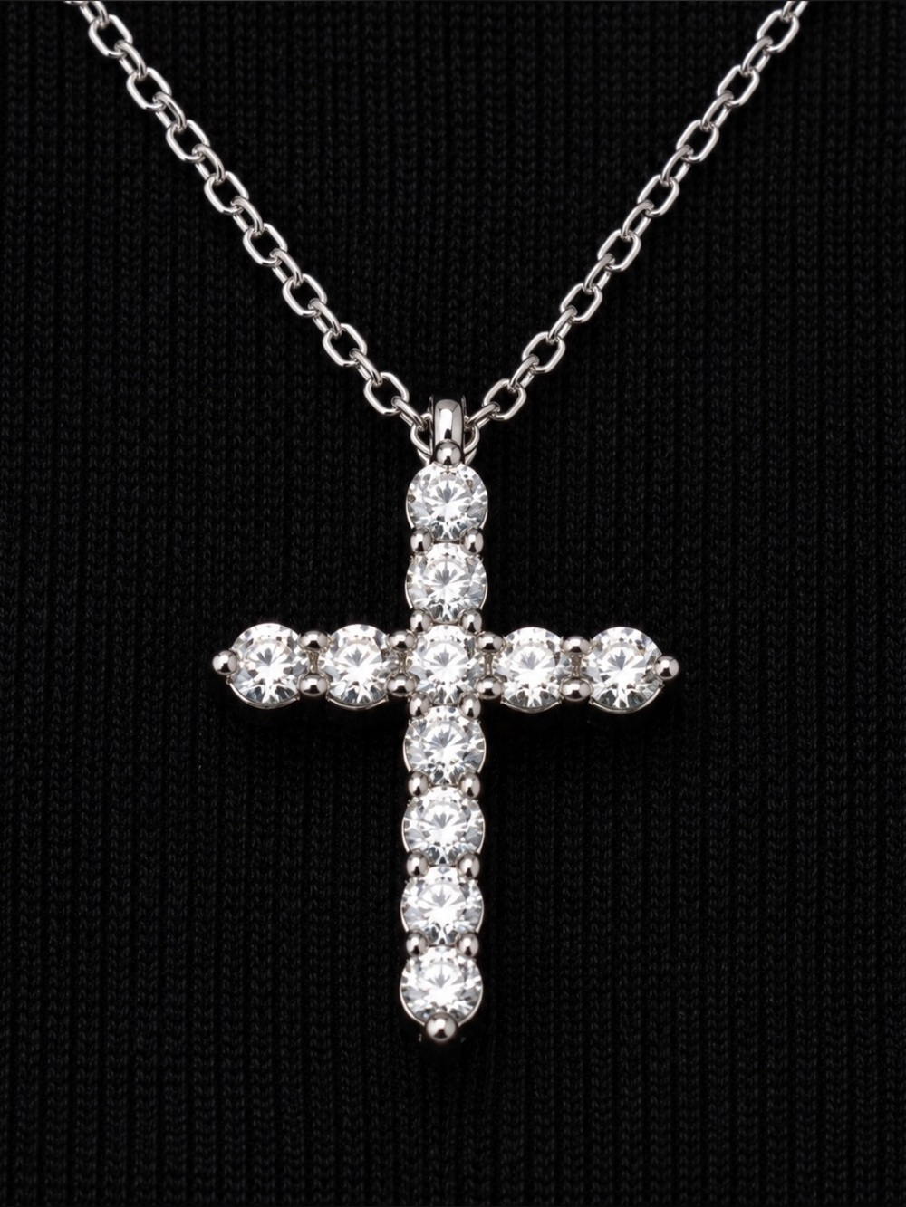 Vintage Sterling Silver Cross 925 w/ CZ’s and New Sterling Plate Chain